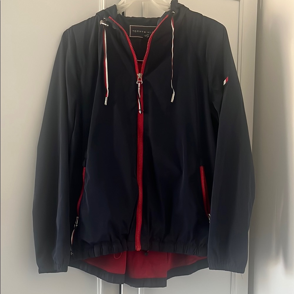 Tommy Hilfiger women Navy Windbreaker with Red Zipper